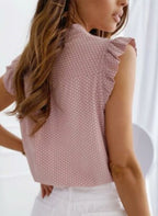 Top wiązany pod szyją z falbankami przy rękawach