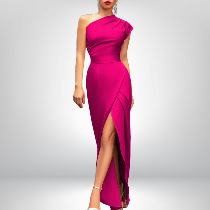 Louise | Elegancka satynowa sukienka maxi na jedno ramię