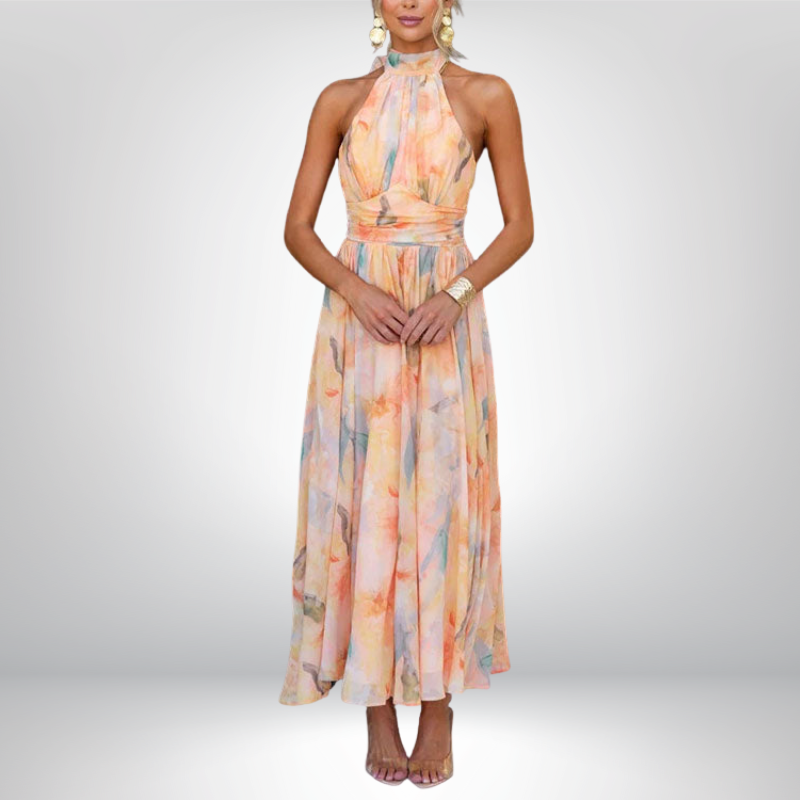 Sandra | Elegancka akwarelowa sukienka maxi na lato