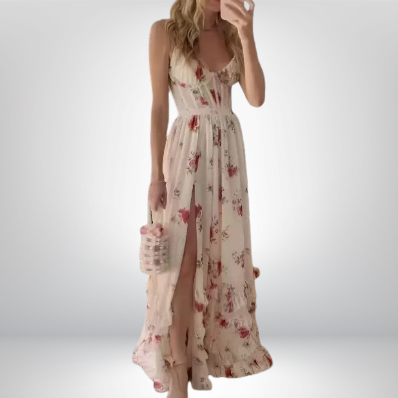 Zara | Elegancka Kwiecista Sukienka Maxi z Rozcięciem na Specjalne Okazje