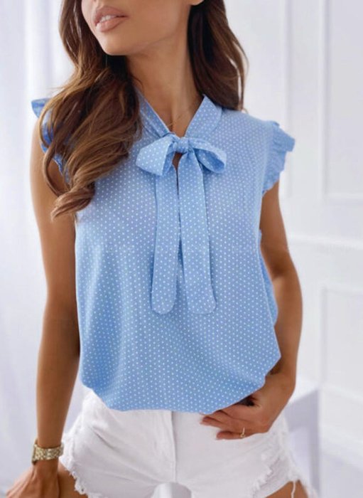 Top wiązany pod szyją z falbankami przy rękawach