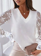 Bluzka z dekoltem w kształcie litery V z tiulowymi rękawami na gumkę