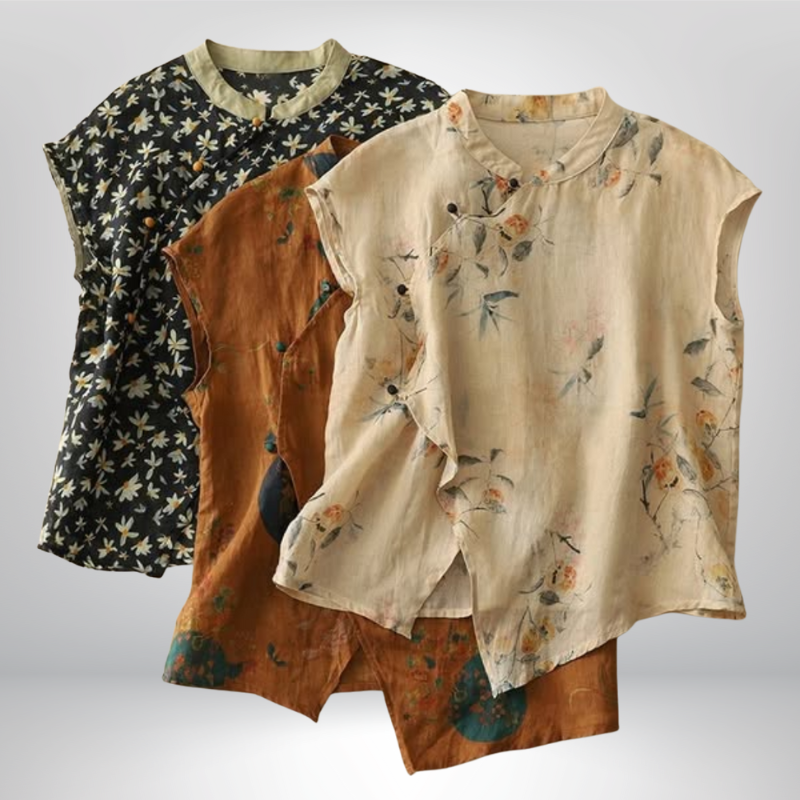 Lydia™ | Lniana bluzka w kwiaty