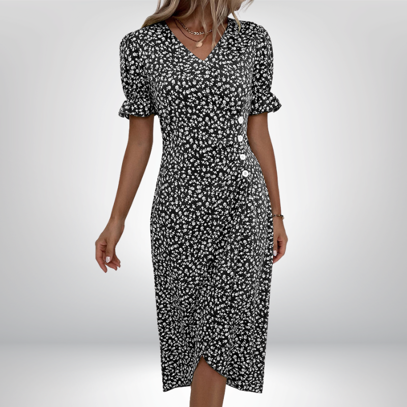 Rosa | Stylowa kwiatowa sukienka kopertowa z dekoltem V