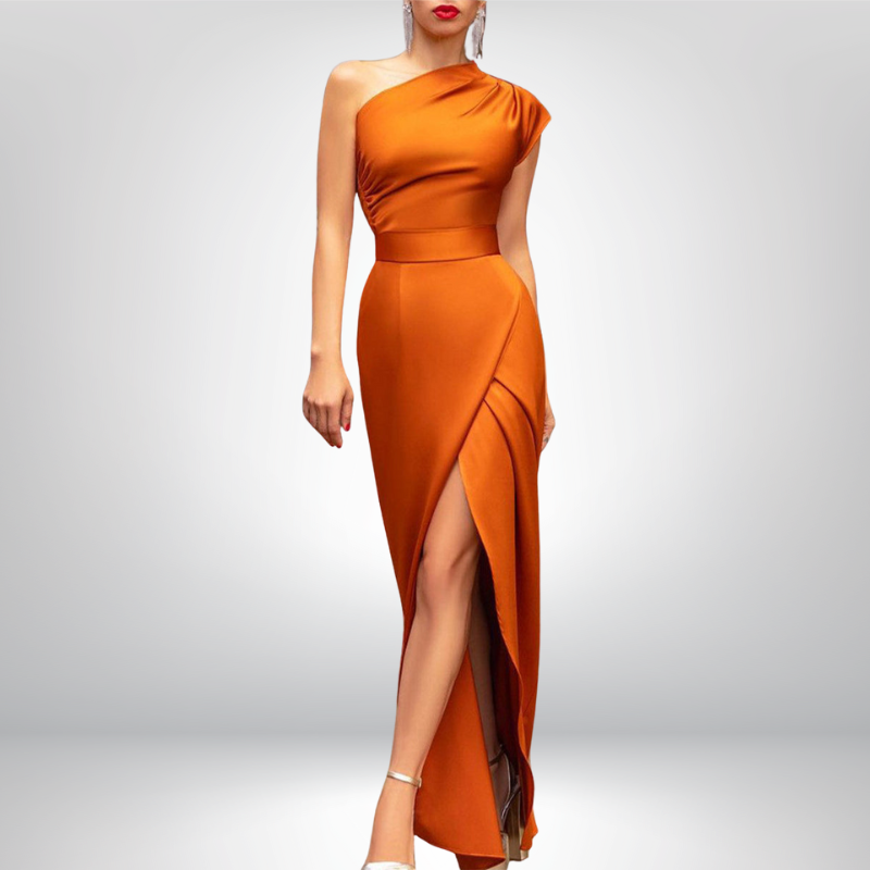 Louise | Elegancka satynowa sukienka maxi na jedno ramię