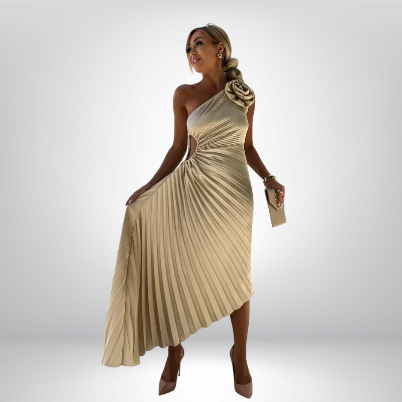 Mandy | Elegancka plisowana sukienka na jedno ramię