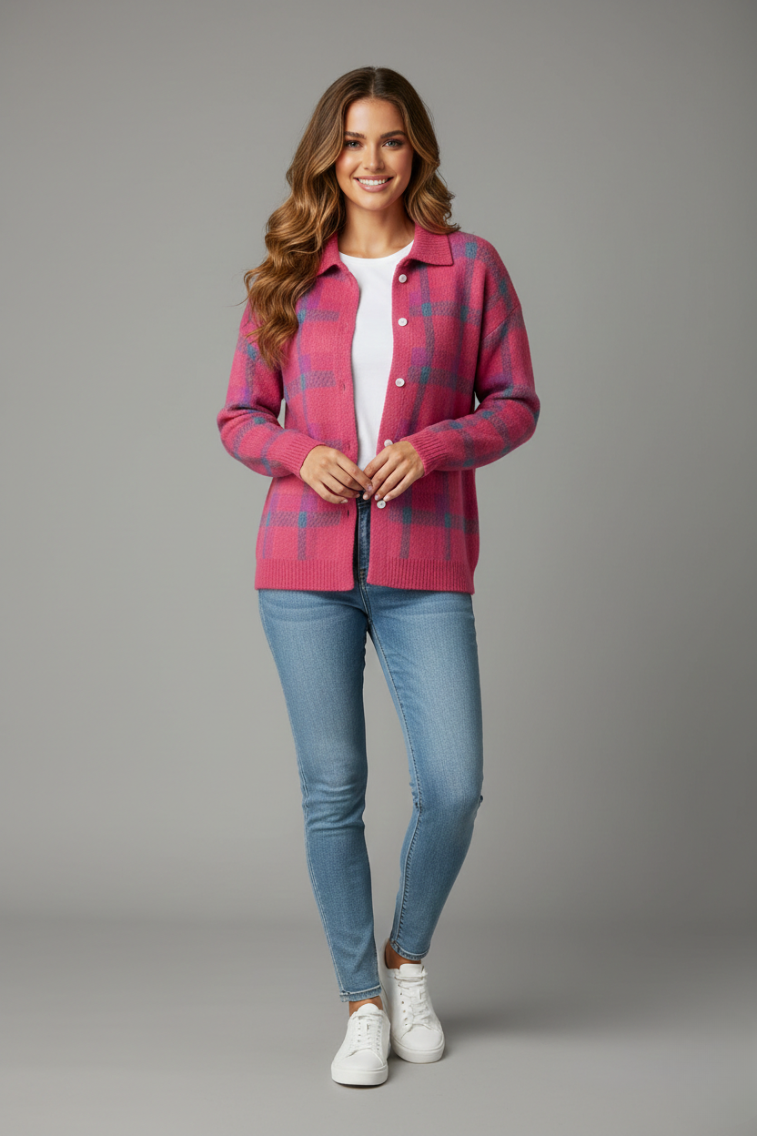 Agnieszka | Klasyczny Kardigan W Kratę
