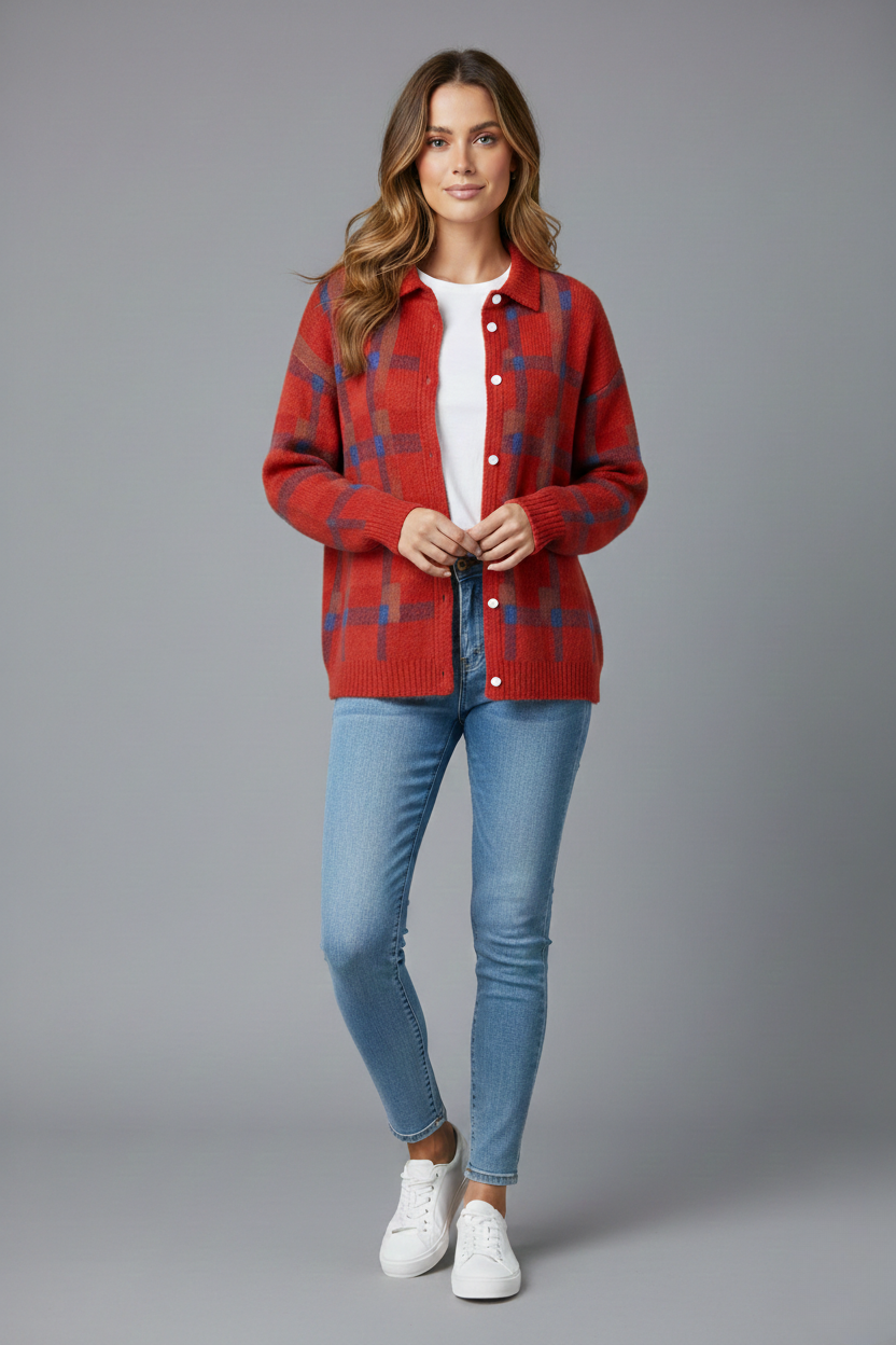 Agnieszka | Klasyczny Kardigan W Kratę