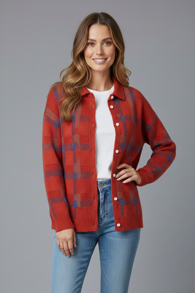 Agnieszka | Klasyczny Kardigan W Kratę