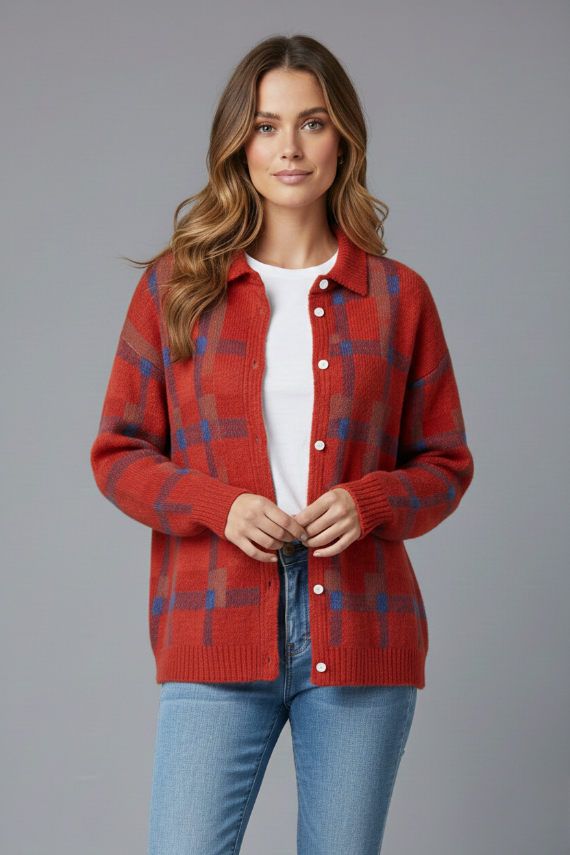 Agnieszka | Klasyczny Kardigan W Kratę