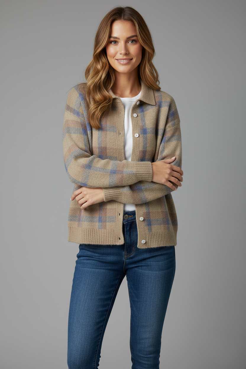 Agnieszka | Klasyczny Kardigan W Kratę